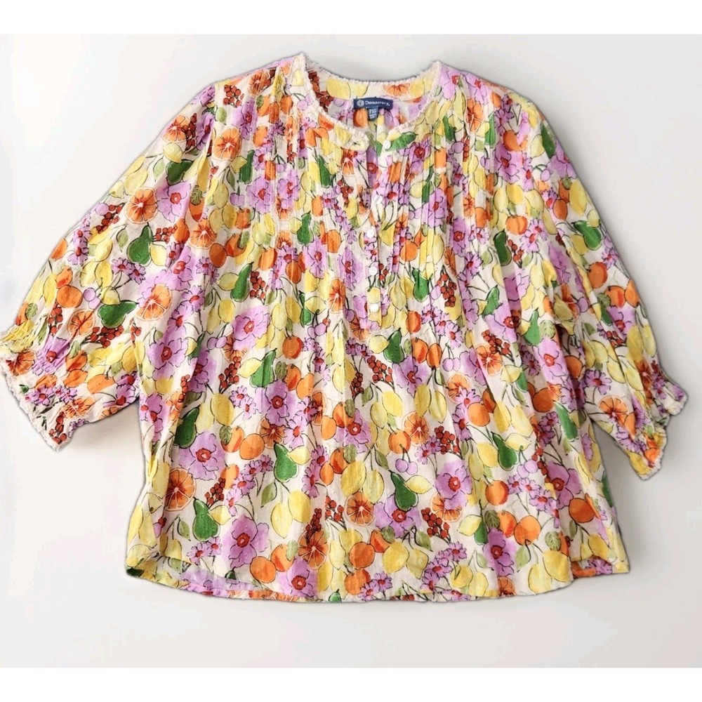 NWOT Democracy All Over Fruit Print Boho Blouse Sz PXL Womens Top